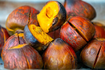 Roasted fruit of the pupunha palm (Bactris gasipaes), typical fruit of the Brazilian tropical...