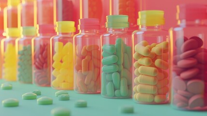 cans with colored pills. bio additives and vitamins