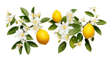 Lemon Tree Plant Collection: Digital Art 3D Isolated on Transparent Background for Garden Designs, Top View Flat Lay Perfume Botanicals