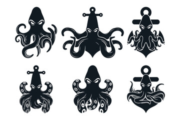 Set bundle octopus logo design unique concept Premium Vector - obrazy, fototapety, plakaty