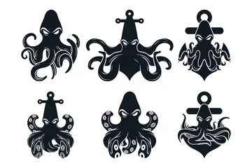 Fotobehang Set bundle octopus logo design unique concept Premium Vector © ALIF JATI KUSUMA