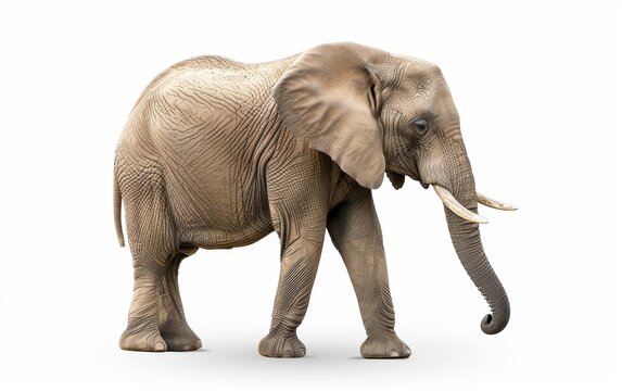 A majestic elephant isolated on a white background, showcasing its grandeur and intricate skin texture.