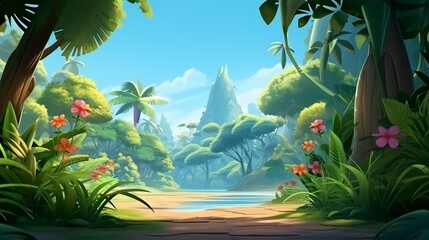 jungle,empty background, 3D cartoon