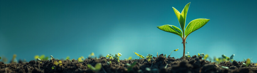 A seedling growing againts the blue sky on spring season, freshness, clear blue sky. ecosystem and healthy environment concept, earth day, save the world - Powered by Adobe
