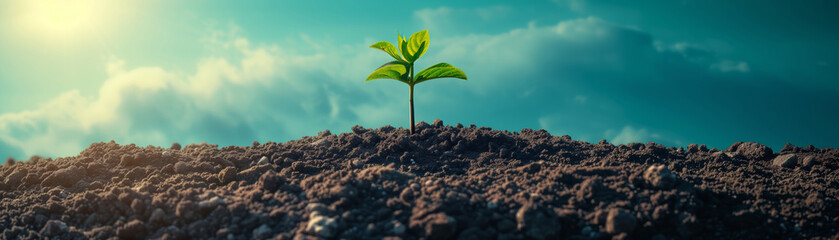 A seedling growing againts the blue sky on spring season, freshness, clear blue sky. ecosystem and healthy environment concept, earth day, save the world - obrazy, fototapety, plakaty
