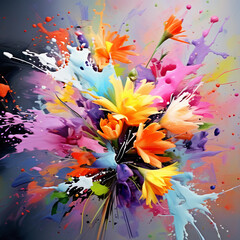 Fototapeta na wymiar Abstract bouquet of an explosion of paint and flowers