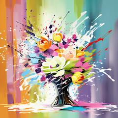 Abstract bouquet of an explosion of paint and flowers