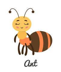 Cute cartoon insect ant, vector illustration for children book