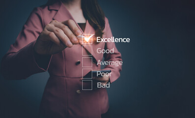 Customer service satisfaction survey, Excellent Customer Service Evaluation. Businesswoman is...