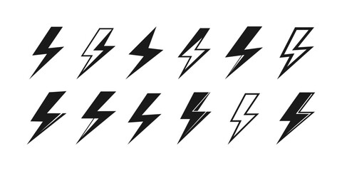 Flash lightning bolt icon set. Electric power symbol. Power energy signs isolated on white background. Vector EPS 10 - obrazy, fototapety, plakaty