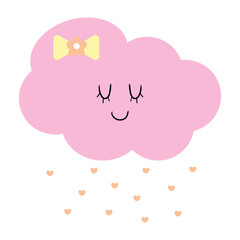 Cute hand drawn pink cloud wearing a ribbon. cute cloud doodles