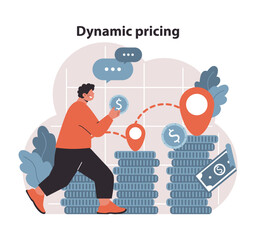 Dynamic Pricing Strategy. An agile approach to pricing based on market demand and cost analysis. Illustrating financial adaptability and real-time adjustments for business growth. Flat vector.