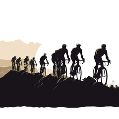 Fototapeta na wymiar silhouette of men's cycling team during the race