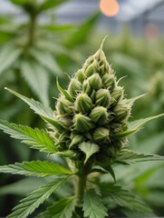 Photo Of Flower Bud Of Cannabis Satival In The Greenhouse, Marijuana Flower Bud Background, Herbal Medicine