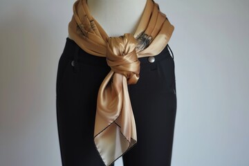 silk scarf on mannequin tied in kimonostyle with black pants