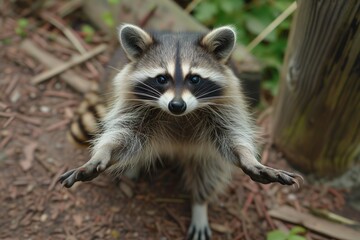 raccoon reaching out, paws visible in frontcenter of lens