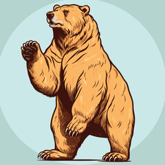 Cartoon Standing Angry Grizzly bear Roaring Logo Vector Illustration