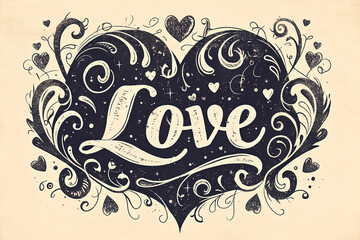 A postcard with the word "LOVE". Used for invitation to the wedding, greeting cards, flyers. Vector illustration.