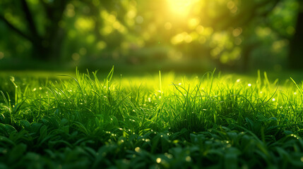 Beautiful close uo of grass field on spring season, freshness, yellow green color on blurred naural background.