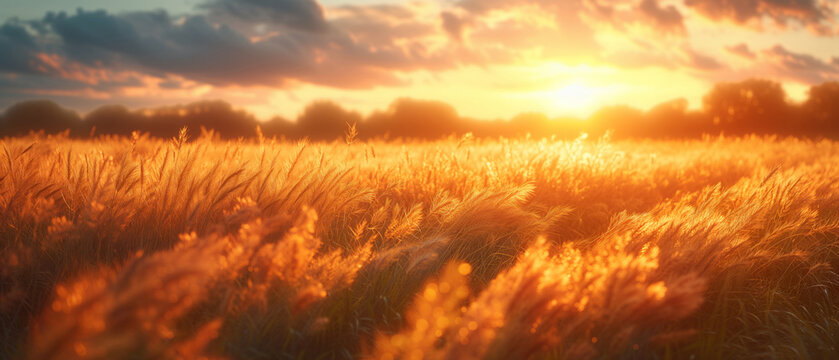 The essence of a golden wheat field under the bright summer sun This picturesque landscape showcases the beauty of nature and the bounty of agriculture