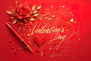 A postcard with the word "Valentine's Day. Used for invitation to the wedding, greeting cards, flyers. Vector illustration.