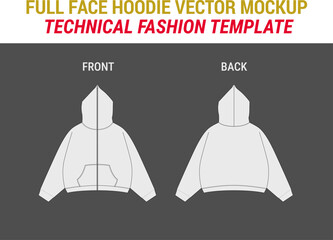 Streetwear Full Zip Hoodie Fashion Vector Mock-up Template Full Face Hoodie Unisex Sweatshirt Women Men Hoodie Vector Illustration Full-Zip Hooded Sweatshirt Full Zip Up Sweatshirt Flat Technical Draw © sigraphics.co