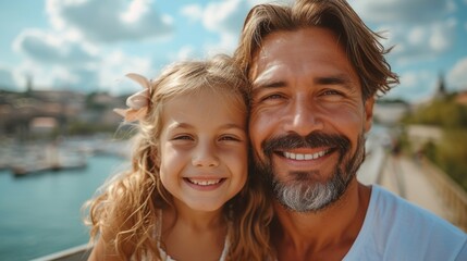 Father and Daughter Enjoying Seaside View. Global Day of Parents