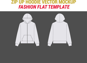 Streetwear Zip Up Hoodie Fashion Vector Mock-up Template Zip Hoodie Flat Illustration Unisex Sweatshirt Women Men Hoodie Vector Illustration Zip Up Hooded Sweatshirt Zip Sweatshirt Technical Flat © sigraphics.co