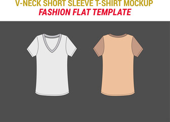 V-neck Vector T-shirt Mockup Men's Short Sleeve Tee Shirt Fashion Flat Casual Tee Vector Mockup Template Vector V-Neck Tee Design Clothing Mockup Fashion Flats