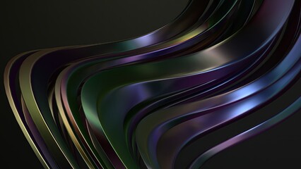 Chrome Rainbow Reflective Wavy Metal Beveled Column Gentle Curve Contemporary Bejeweled Curve Drawing Delicacy Elegant Modern 3D Rendering Abstract Background