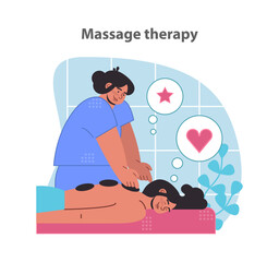 Revitalizing massage therapy session. Holistic wellness and relaxation. Skilled masseuse providing comfort and care. Flat vector illustration.