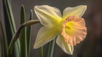 Obraz premium beautiful Daffodil bloom illuminated by the warm, golden hour light