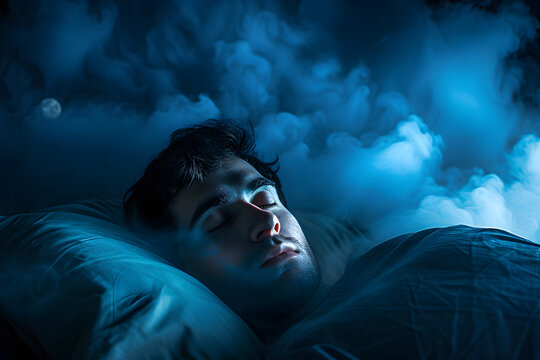 stressed man with panic attacks while having nightmare at night