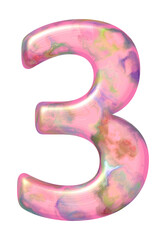 Number 3 in pearl pink color on png transparent background. Collection of numbers from 1 to 10