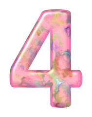 Number 4 in pearl pink color on png transparent background. Collection of numbers from 1 to 10