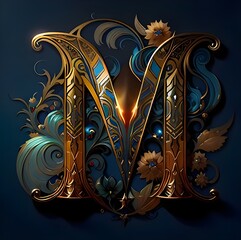 wallpaper of 'M, with golden crown on a black background