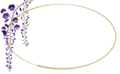 墨彩画で描いた花のフレーム 藤