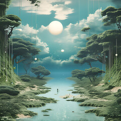 tropical island with trees Generative AI
