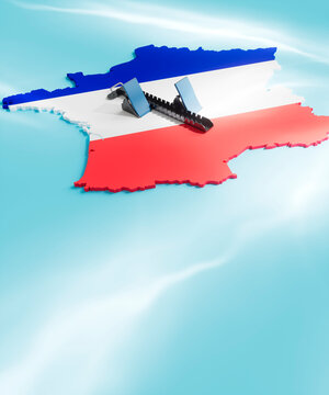 Running blocks on a map of France covered in the French colours 3d render