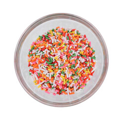 rainbow mix cake decors isolated on white.