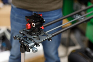 Slider dolly track for video camera equipment shooting