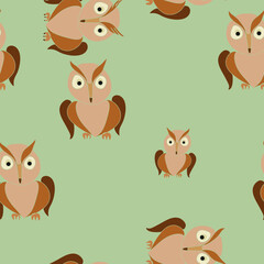 Seamless doodle   colored owls.  Hand drawn.