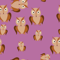 Seamless composition  colored owls.  Hand drawn.