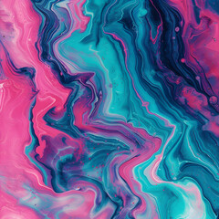 Pink and teal acrylic color liquid ink swirl abstract background with ravishing turbulence wavy pattern and detailed texture. Colorful and realistic dynamic texture.