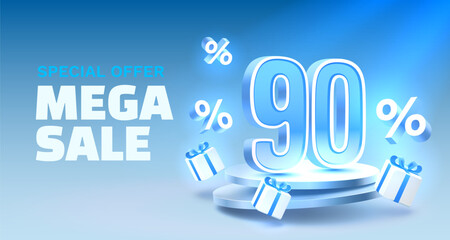 Mega sale special offer, 90 off sale banner. Sign board promotion. Vector illustration