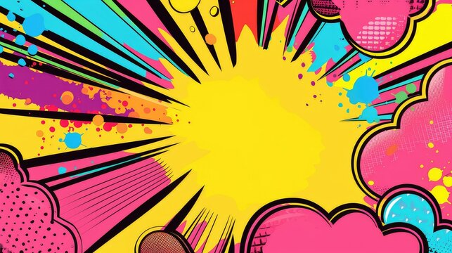 Cartoon explosion with empty space for text on yellow pop art background