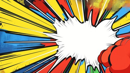 Fototapeta premium Cartoon explosion with empty space for text on yellow pop art background