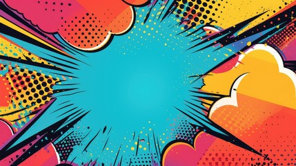 Cartoon explosion with empty space for text on yellow pop art background - obrazy, fototapety, plakaty