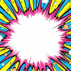 Clear empty boom comic speech bubble pop art style. Colored empty balloon.