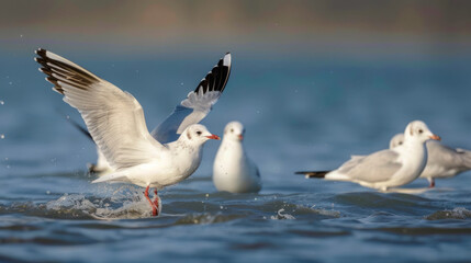 Common Black-headed Gull in sea, Larus ridibundus, birds of Montenegro